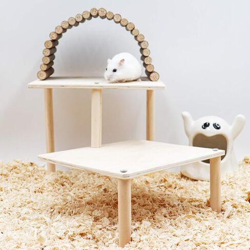 ألعاب تسلق الهامستر، منصة أنشطة تسلق الهامستر الخشبية المكونة من طبقتين مع لعبة جسر خشب التفاح، ملحق قفص الحيوانات الأليفة للحيوانات الصغيرة، الهامستر، فئران الشنشيلا in Kuwait