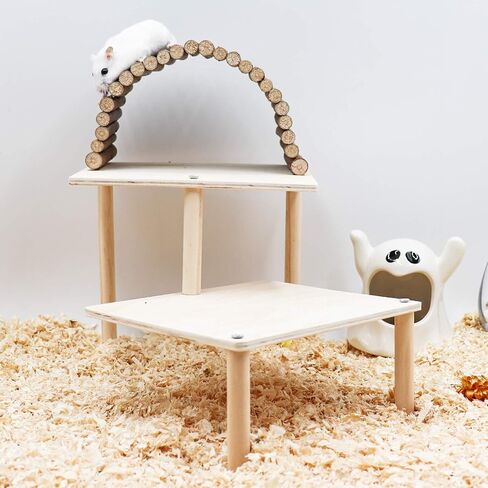 ألعاب تسلق الهامستر، منصة أنشطة تسلق الهامستر الخشبية المكونة من طبقتين مع لعبة جسر خشب التفاح، ملحق قفص الحيوانات الأليفة للحيوانات الصغيرة، الهامستر، فئران الشنشيلا in Kuwait