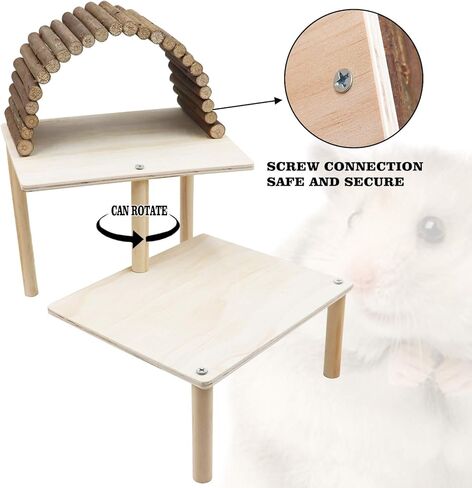 ألعاب تسلق الهامستر، منصة أنشطة تسلق الهامستر الخشبية المكونة من طبقتين مع لعبة جسر خشب التفاح، ملحق قفص الحيوانات الأليفة للحيوانات الصغيرة، الهامستر، فئران الشنشيلا in Kuwait