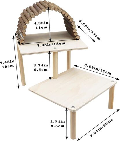 ألعاب تسلق الهامستر، منصة أنشطة تسلق الهامستر الخشبية المكونة من طبقتين مع لعبة جسر خشب التفاح، ملحق قفص الحيوانات الأليفة للحيوانات الصغيرة، الهامستر، فئران الشنشيلا in Kuwait