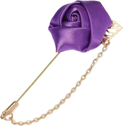 Fashion Men Rose Flower Lapel Stick Brooch Pin Satin Tassel Chain Dangling Handmade Boutonniere Pins for Suit Collar Men’s Wedding Groom Groomsman Floral Tuxedo Corsage Accessory Husband Father in Saudi Arabia