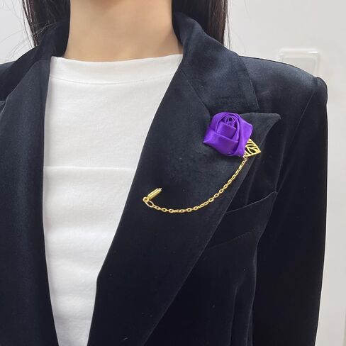 Fashion Men Rose Flower Lapel Stick Brooch Pin Satin Tassel Chain Dangling Handmade Boutonniere Pins for Suit Collar Men’s Wedding Groom Groomsman Floral Tuxedo Corsage Accessory Husband Father in Saudi Arabia