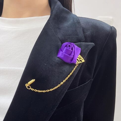 Fashion Men Rose Flower Lapel Stick Brooch Pin Satin Tassel Chain Dangling Handmade Boutonniere Pins for Suit Collar Men’s Wedding Groom Groomsman Floral Tuxedo Corsage Accessory Husband Father in Saudi Arabia