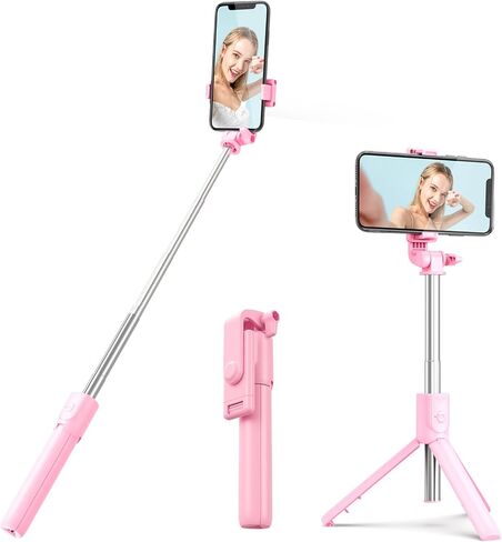 Selfie Stick with Tripod Stand and Wireless Remote, Compatible with Phones, Live Streaming and Photography (Pink+LED Light) in Saudi Arabia