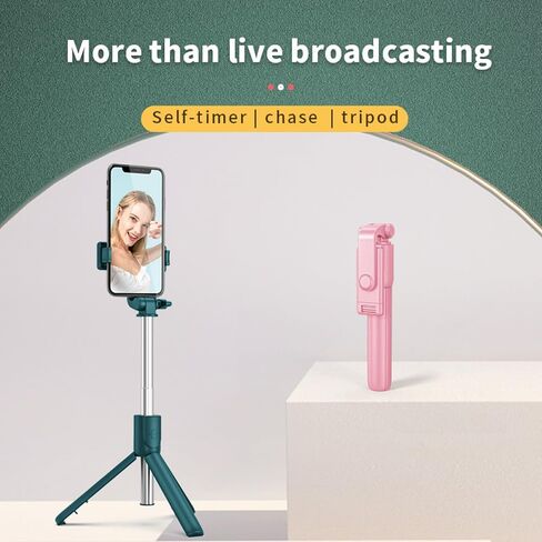 Selfie Stick with Tripod Stand and Wireless Remote, Compatible with Phones, Live Streaming and Photography (Pink+LED Light) in Saudi Arabia