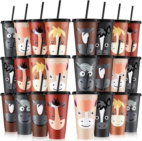 Mifoci Horse Party Favors Horse Cups with Lid Straw 24 oz Plastic Drink Cups Bulk Reusable Horse Tumblers for Horse Theme Party Supplies Christmas Thanksgiving Birthday Gifts(12 Pack) in Saudi Arabia