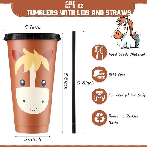 Mifoci Horse Party Favors Horse Cups with Lid Straw 24 oz Plastic Drink Cups Bulk Reusable Horse Tumblers for Horse Theme Party Supplies Christmas Thanksgiving Birthday Gifts(12 Pack) in Saudi Arabia