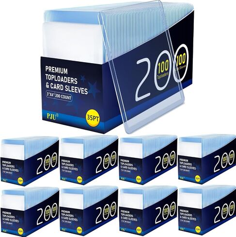 200 Card Sleeves Top Loaders for Cards, 3"x4" Baseball Card Protectors Hard Plastic, Toploads for Cards, Hard Card Sleeves, Sports Card Holder for Trading Card (100 Top loaders + 100 Soft Sleeves) in Kuwait