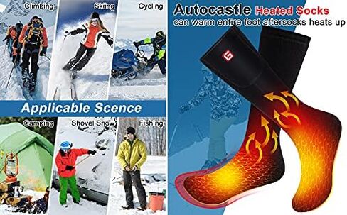 Autocastle 4000mAh Heated Socks Rechargeable Electric Battery Heated Stockings,Men Women Winter Warm Battery Powered Heat Insulated Sox Kit,Novelty Climb Hike Hunt Ski Cycle Foot Warmer,12Hours in Kuwait