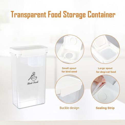 حاوية تخزين بذور الطيور، حاوية بذور الطيور محكمة الغلق سعة 2.3 لتر/80 أونصة مع كوب قياس مدمج، حاويات طعام الطيور بوزن 3 رطل مع فوهة صب مزدوجة، وموزع طعام للحيوانات الأليفة والكلاب والقطط in Kuwait