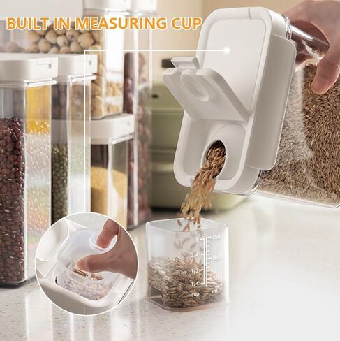 حاوية تخزين بذور الطيور، حاوية بذور الطيور محكمة الغلق سعة 2.3 لتر/80 أونصة مع كوب قياس مدمج، حاويات طعام الطيور بوزن 3 رطل مع فوهة صب مزدوجة، وموزع طعام للحيوانات الأليفة والكلاب والقطط in Kuwait