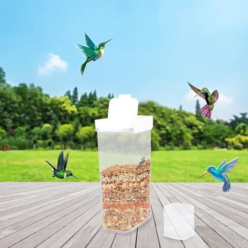 حاوية تخزين بذور الطيور، حاوية بذور الطيور محكمة الغلق سعة 2.3 لتر/80 أونصة مع كوب قياس مدمج، حاويات طعام الطيور بوزن 3 رطل مع فوهة صب مزدوجة، وموزع طعام للحيوانات الأليفة والكلاب والقطط in Kuwait