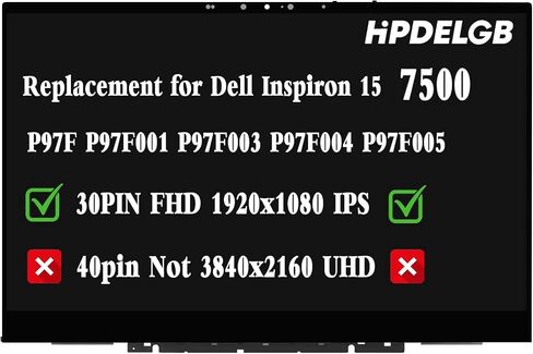 Replacement for Dell Inspiron 15 7500 7506 2-in-1 P97F P97F001 P97F003 P97F004 P97F005 LCD Touch Screen Display Digitizer Assembly Bezel 30PIN FHD 1920x1080 IPS (Not 3840x2160 UHD) in Kuwait