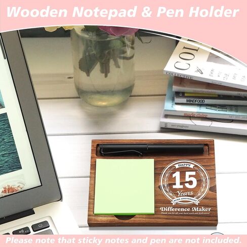 1st Work Anniversary Sticky Note Holder Wooden Notepad & Pen Holder 6.5" x 4.7" Sticky Note Pad Holder Dispenser for Desk Difference Maker Work Appreciation Gifts, NPA226 in Saudi Arabia