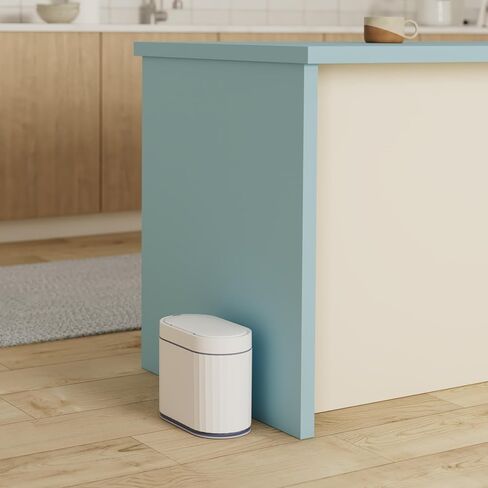 ELPHECO Bathroom Trash Can with Lid 2 Gallon Small Sensor Garbage Can, 9 Liter Slim Smart Trash Bin, Waterproof Automatic Wastebasket, Narrow Plastic Garbage Bin for Bathroom, Black and White in Saudi Arabia