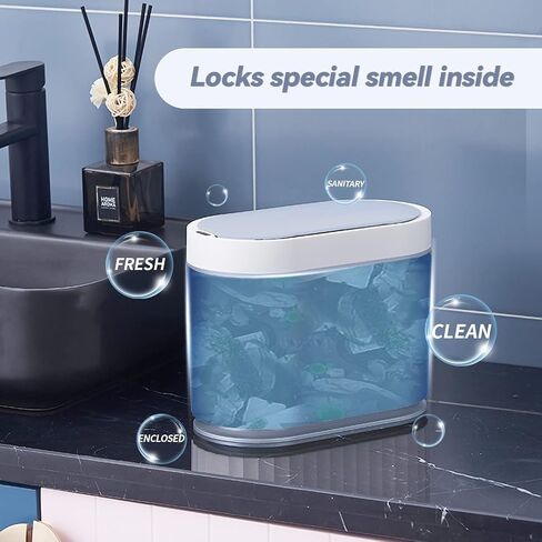 ELPHECO Bathroom Trash Can with Lid 2 Gallon Small Sensor Garbage Can, 9 Liter Slim Smart Trash Bin, Waterproof Automatic Wastebasket, Narrow Plastic Garbage Bin for Bathroom, Black and White in Saudi Arabia