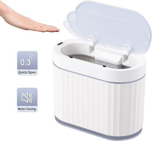 ELPHECO Bathroom Trash Can with Lid 2 Gallon Small Sensor Garbage Can, 9 Liter Slim Smart Trash Bin, Waterproof Automatic Wastebasket, Narrow Plastic Garbage Bin for Bathroom, Black and White in Saudi Arabia