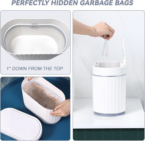 ELPHECO Bathroom Trash Can with Lid 2 Gallon Small Sensor Garbage Can, 9 Liter Slim Smart Trash Bin, Waterproof Automatic Wastebasket, Narrow Plastic Garbage Bin for Bathroom, Black and White in Saudi Arabia