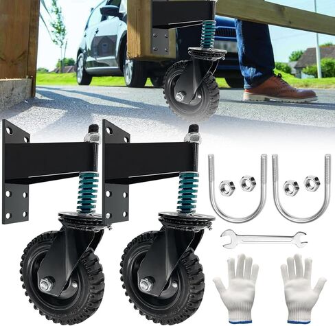 6Inch Fence Gate Wheels,500 lbs Capacity Gate Wheels with Caster Srping Cushioned for Metal/Wooden Gate,360 Degree Swivel with Suspension for Swing Gate Support (Black 1Pack)… in Saudi Arabia