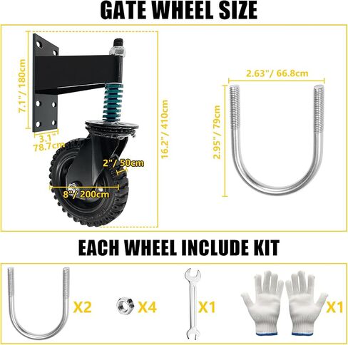 6Inch Fence Gate Wheels,500 lbs Capacity Gate Wheels with Caster Srping Cushioned for Metal/Wooden Gate,360 Degree Swivel with Suspension for Swing Gate Support (Black 1Pack)… in Saudi Arabia
