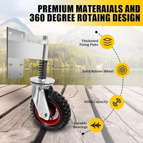 6Inch Fence Gate Wheels,500 lbs Capacity Gate Wheels with Caster Srping Cushioned for Metal/Wooden Gate,360 Degree Swivel with Suspension for Swing Gate Support (Black 1Pack)… in Saudi Arabia