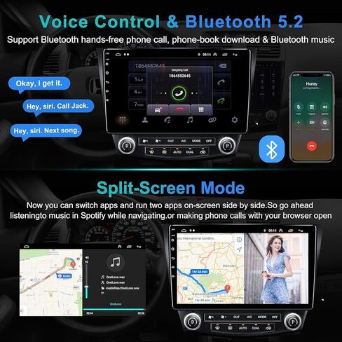 4+64 جيجا لسيارة Honda Accord 2003 2004 2005 2006 2007 Android 13 لراديو السيارة، شاشة لمس IPS 10.2 بوصة ستيريو سيارة مع Carplay لاسلكي/Android Auto، DSP، بلوتوث، كاميرا احتياطية، Obd2/DVR/TPMS in Kuwait