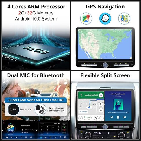 10 بوصة مزدوجة الدين سيارة ستيريو لاسلكي CarPlay Android Auto 2G + 32G شاشة لمس قابلة للفصل Android Car Play Radio Bluetooth AM FM GPS Navigation WiFi Car Audio استقبال 2 Din Head Unit QLED Screen in Saudi Arabia