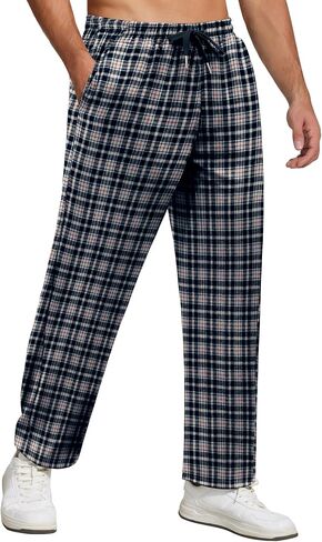 COOFANDY Men's Flannel Plaid Pants Drawstring Cotton Casual Lounge Pants with Pockets in Saudi Arabia
