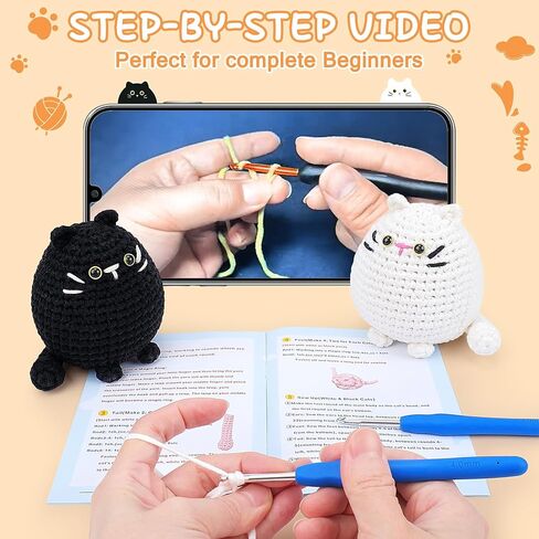 Cat Crochet Kit for Beginners-Calico Cat Crochet Kits for Adults Kids, Crochet Starter Kit with Step-by-Step Video Tutorials,Crochet Animal Kits Learn to Crochet Kits for Adults Kids in Kuwait