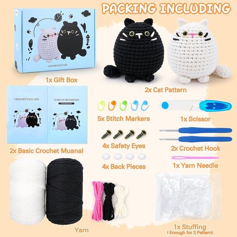 Cat Crochet Kit for Beginners-Calico Cat Crochet Kits for Adults Kids, Crochet Starter Kit with Step-by-Step Video Tutorials,Crochet Animal Kits Learn to Crochet Kits for Adults Kids in Kuwait