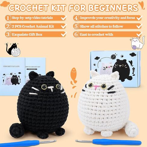 Cat Crochet Kit for Beginners-Calico Cat Crochet Kits for Adults Kids, Crochet Starter Kit with Step-by-Step Video Tutorials,Crochet Animal Kits Learn to Crochet Kits for Adults Kids in Kuwait