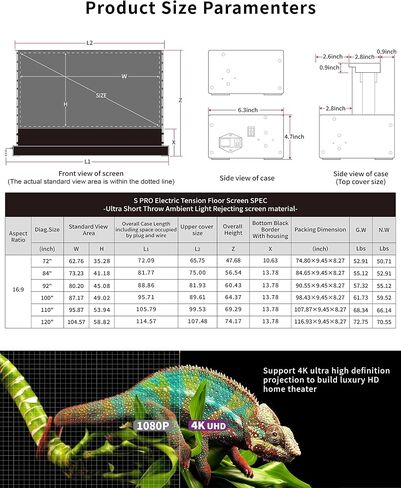 Vivid Storm Since 2004-Projection Screen S PRO Portable Folding Stand Indoor Tension ALR Floor Screen, Home Cinema Movie,Compatible with 4K/3D/HD Ultra Short Throw Laser Projector,VSDSTUST100H in Saudi Arabia