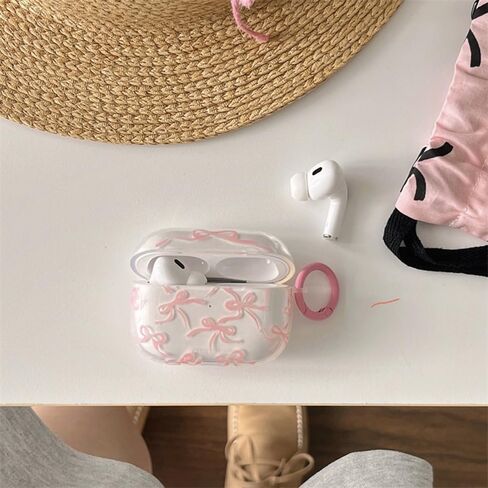 Compatible for AirPods Pro 2 Case Soft Cute Bow Pattern Fashion Design Bowknot Aesthetic Shockproof Keychain Cover Headphone Cases for Airpods Pro 2 -Clear in Saudi Arabia