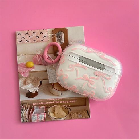 Compatible for AirPods Pro 2 Case Soft Cute Bow Pattern Fashion Design Bowknot Aesthetic Shockproof Keychain Cover Headphone Cases for Airpods Pro 2 -Clear in Saudi Arabia