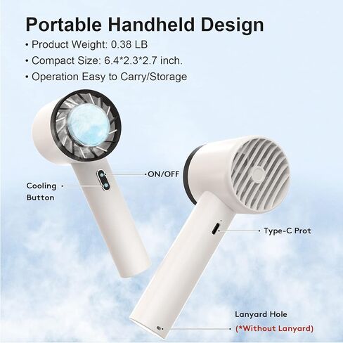 مروحة محمولة، مروحة تبريد مكيف هواء محمولة مع وسادة تبريد لتبريد الثلج، مروحة صغيرة قابلة لإعادة الشحن عبر USB بقدرة 2200 مللي أمبير في الساعة (أبيض) in Kuwait