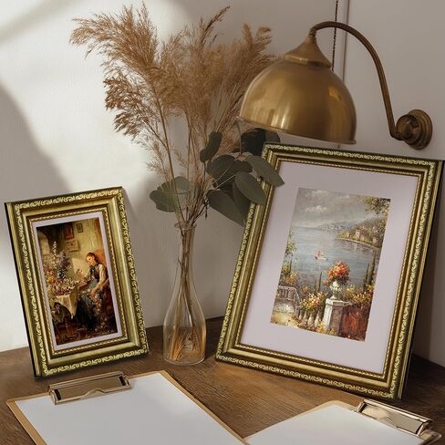 مجموعة إطارات صور eletecpro مقاس 8 × 10 مكونة من 4، إطارات صور عتيقة مع زجاج، إطارات ذهبية مقاس 8 × 10 عرض صورة 5 × 7 مع حصيرة أو 8 × 10 بدون حصيرة لسطح الطاولة أو ديكور الحائط، ذهبي in Kuwait