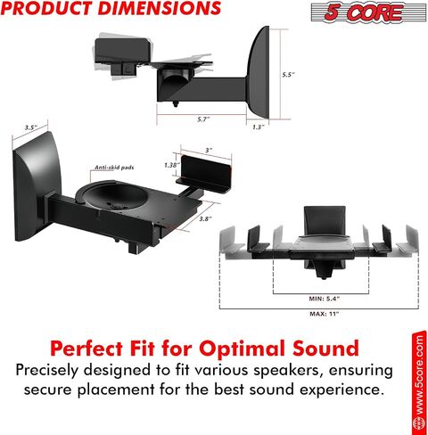 5 CORE Speaker Wall Mount Pair Universal Dual Side Clamping 180°Adjustment Heavy Duty Bookshelf Mounting Bracket for Large or Small Speakers 55 Lbs Capacity - WST 04-11 Pair in Saudi Arabia