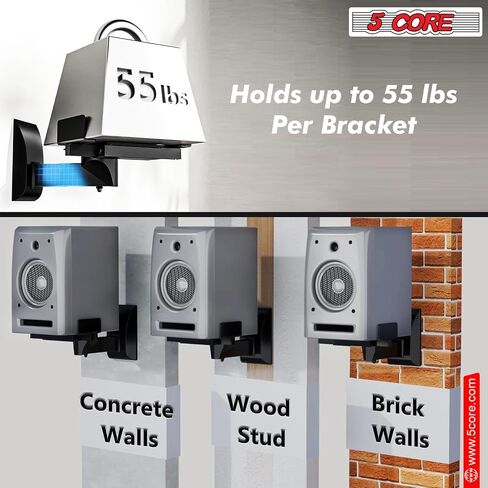 5 CORE Speaker Wall Mount Pair Universal Dual Side Clamping 180°Adjustment Heavy Duty Bookshelf Mounting Bracket for Large or Small Speakers 55 Lbs Capacity - WST 04-11 Pair in Saudi Arabia