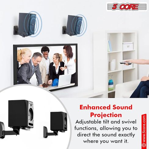 5 CORE Speaker Wall Mount Pair Universal Dual Side Clamping 180°Adjustment Heavy Duty Bookshelf Mounting Bracket for Large or Small Speakers 55 Lbs Capacity - WST 04-11 Pair in Saudi Arabia