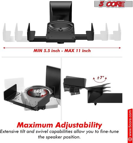 5 CORE Speaker Wall Mount Pair Universal Dual Side Clamping 180°Adjustment Heavy Duty Bookshelf Mounting Bracket for Large or Small Speakers 55 Lbs Capacity - WST 04-11 Pair in Saudi Arabia