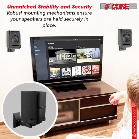 5 CORE Speaker Wall Mount Pair Universal Dual Side Clamping 180°Adjustment Heavy Duty Bookshelf Mounting Bracket for Large or Small Speakers 55 Lbs Capacity - WST 04-11 Pair in Saudi Arabia