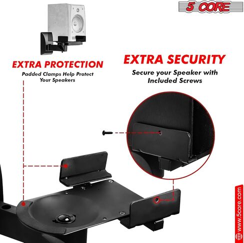 5 CORE Speaker Wall Mount Pair Universal Dual Side Clamping 180°Adjustment Heavy Duty Bookshelf Mounting Bracket for Large or Small Speakers 55 Lbs Capacity - WST 04-11 Pair in Saudi Arabia
