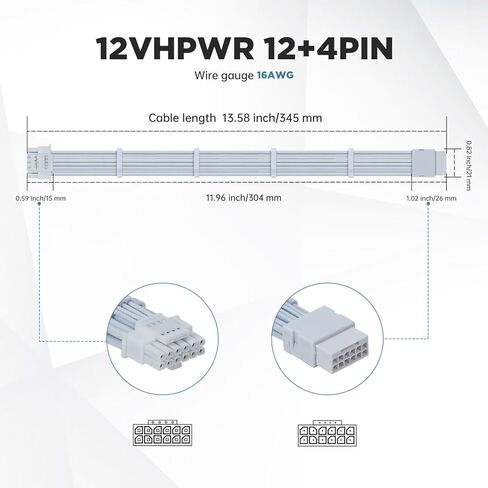 AsiaHorse 12VHPWR Adapter Cable Extension, 600 Watts Rated 12+4-Pin (16-Pin) Female to Male PCIe Extension Cable, Compatible with RTX 3090Ti 4070ti 4080 4090, 3CM Length (Pure White) in Saudi Arabia