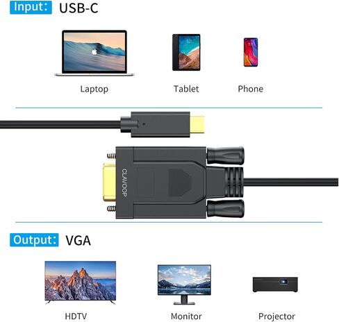USB C to VGA Cable 3 Feet, USB Type-C to VGA Cord [Thunderbolt 3] Compatible for MacBook Pro, Samsung Galaxy, Dell XPS 13/15, Lenovo Yoga and More in Saudi Arabia