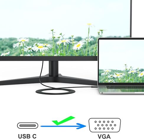 USB C to VGA Cable 3 Feet, USB Type-C to VGA Cord [Thunderbolt 3] Compatible for MacBook Pro, Samsung Galaxy, Dell XPS 13/15, Lenovo Yoga and More in Saudi Arabia