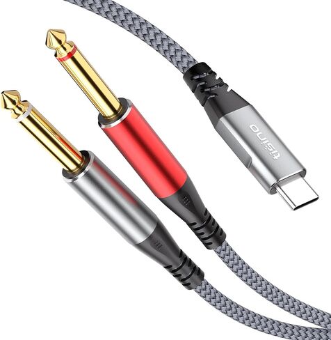 كابل صوت tisino USB C إلى 1/4 بوصة، كابل USB C إلى Dual TS Mono، 6.35 مم TS إلى كابل صوت C Y-Splitter للهواتف الذكية والكمبيوتر اللوحي ووصلة الكمبيوتر المحمول إلى مكبر الصوت ووحدة التحكم في المزج ومكبر الصوت - 3.3 قدم in Kuwait