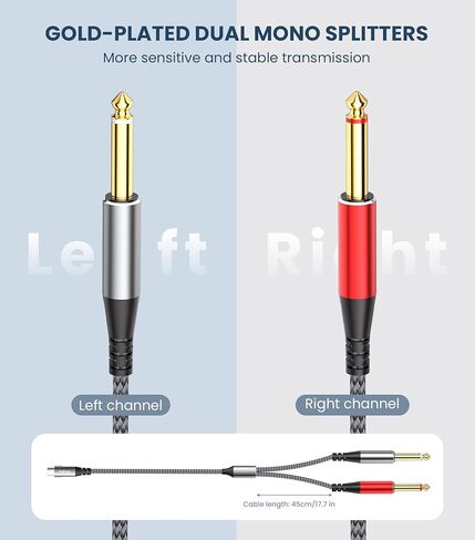 كابل صوت tisino USB C إلى 1/4 بوصة، كابل USB C إلى Dual TS Mono، 6.35 مم TS إلى كابل صوت C Y-Splitter للهواتف الذكية والكمبيوتر اللوحي ووصلة الكمبيوتر المحمول إلى مكبر الصوت ووحدة التحكم في المزج ومكبر الصوت - 3.3 قدم in Kuwait