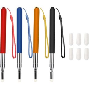 4 Pieces Retractable Pointer Telescopic Teacher Pointer for Classroom Teaching Whiteboard Pointer with Lanyards and 6 Pieces Extra Felt Nibs for Teachers Coach (39 Inches)