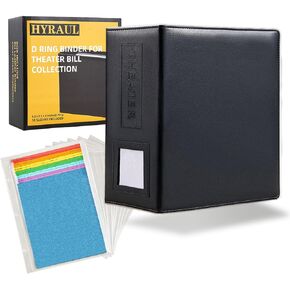 4‘’ Play Program Binder Includes 30 Sleeves with Top Flap, D Ring Organizer for Broadway and Theater Gift, PU Leather with Laber Holder