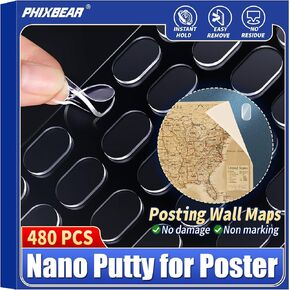 PHIXBEAR Nano Putty for Poster Museum, Walls No Damage Clear Removable Non Marking, Sticky Tack Wall Putty for Hanging Things, Putty for Hanging Pictures, 480 Pcs 0.31"X0.51"